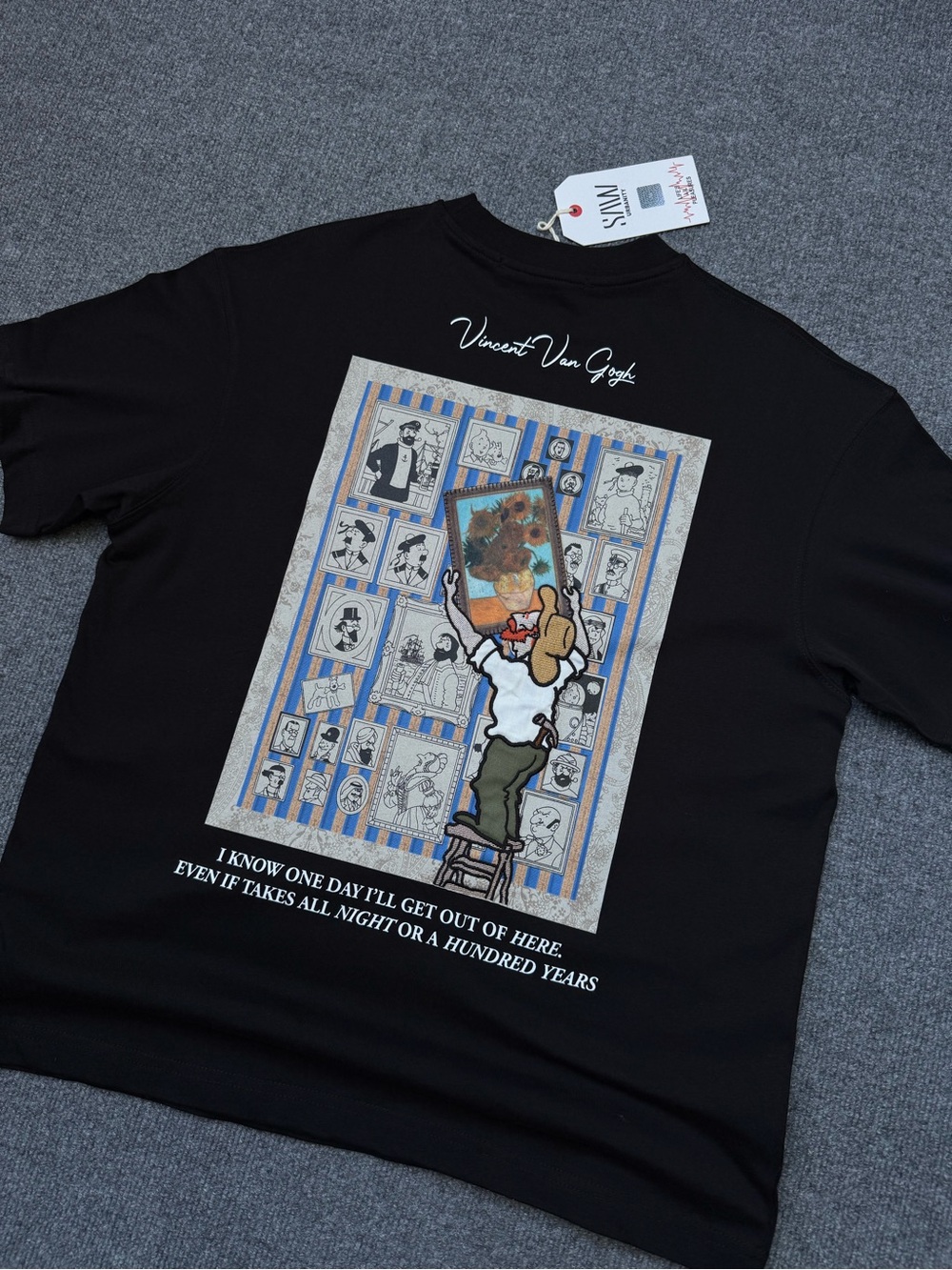 Black Graphic Men’s T‑Shirt with Artistic Back Print